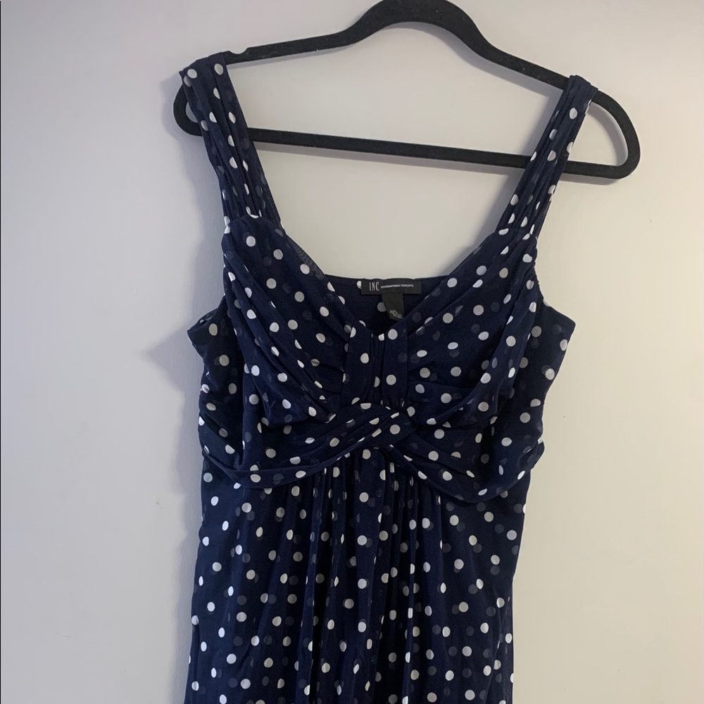 INC navy polka dot knee length dress